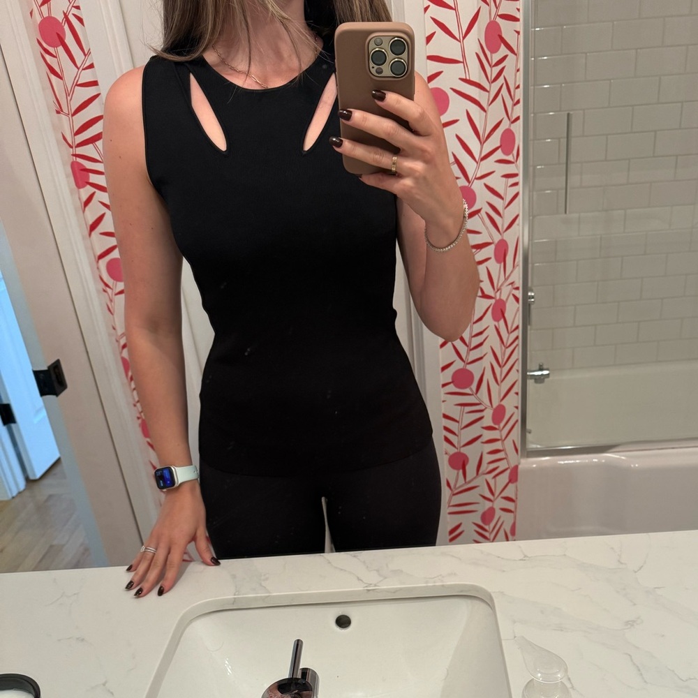 Intermix cutout black knit sleeveless top, size S